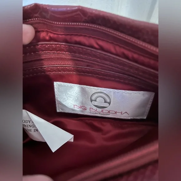 NWOT Big Buddha burgundy faux croc wristlet purse with bow - Picture 4 of 5